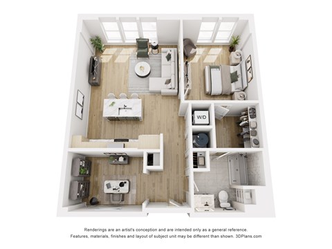 Floor plan for 1 bed, 1 bath, 950 sqft